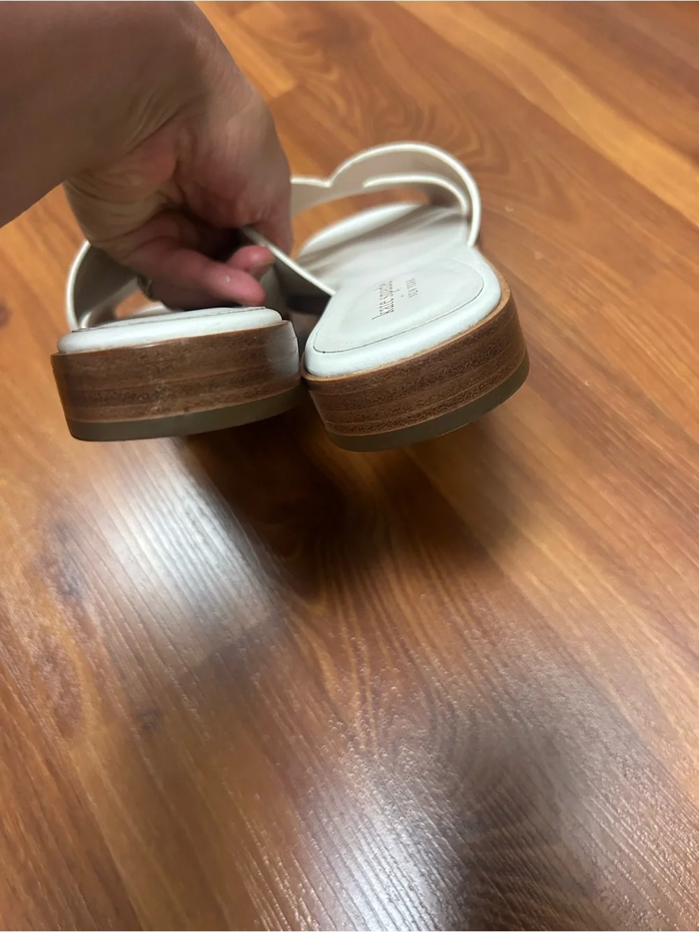 kate spade Ivory Leather Slide Sandals with V-Strap